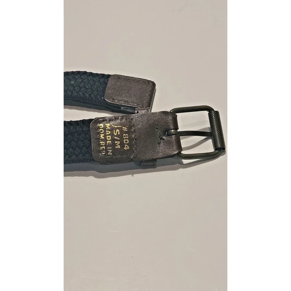 Child's Belt Dark Navy Cotton Weave Strap and Brown Leather Loop w/ Brass Buckle